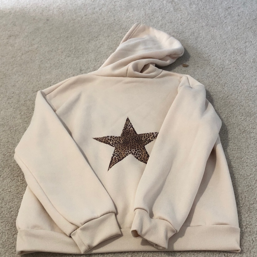 Cream Hoodie with Leopard Star